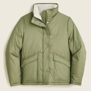 J. Crew Sherpa-Lined Puffer Jacket With Primaloft Green XL NWT